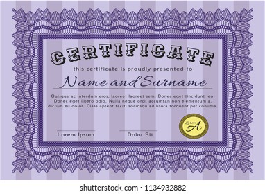 Violet Certificate or diploma template. With guilloche pattern. Customizable, Easy to edit and change colors. Nice design. 