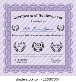 Violet Certificate or diploma template. With guilloche pattern and background. Customizable, Easy to edit and change colors. Money design. 