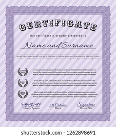 Violet Certificate or diploma template. With linear background. Superior design. Detailed. 