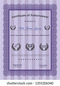 Violet Certificate or diploma template. With linear background. Money Pattern. Vector illustration. 