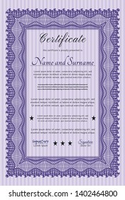 Violet Certificate or diploma template. With linear background. Customizable, Easy to edit and change colors. Lovely design. 