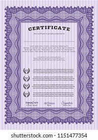 Violet Certificate or diploma template. Modern design. Customizable, Easy to edit and change colors. With great quality guilloche pattern. 