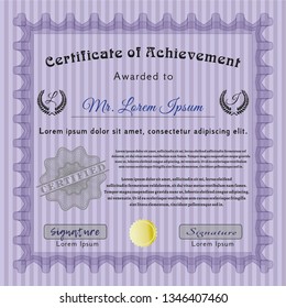Violet Certificate or diploma template. Modern design. With complex linear background. Vector illustration. 