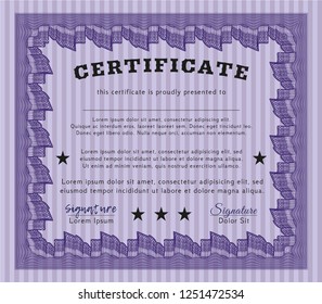 Violet Certificate or diploma template. Money Pattern. With complex background. Detailed. 