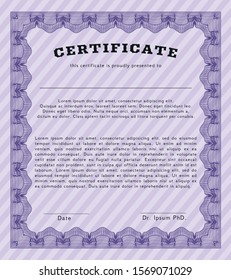Violet Certificate or diploma template. Money design. With quality background. Customizable, Easy to edit and change colors. 