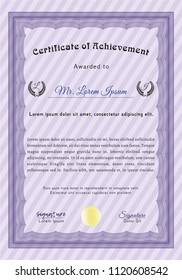 Violet Certificate or diploma template. Nice design. Vector illustration. Complex background. 