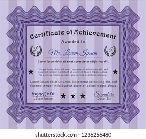 Violet Certificate or diploma template. Nice design. Detailed. With guilloche pattern and background. 