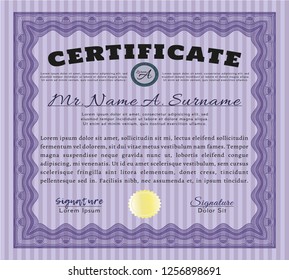 Violet Certificate or diploma template. Nice design. Customizable, Easy to edit and change colors. With background. 