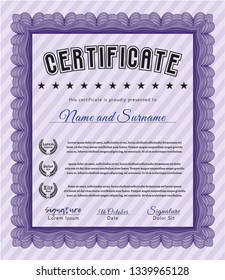 Violet Certificate or diploma template. Nice design. With background. Detailed. 