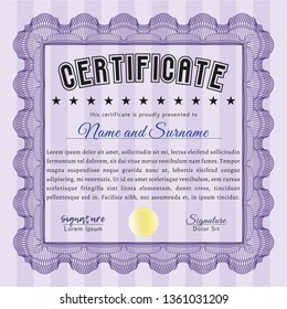 Violet Certificate or diploma template. Nice design. With linear background. Vector illustration. 
