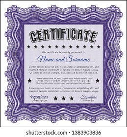 Violet Certificate or diploma template. Nice design. Customizable, Easy to edit and change colors. With great quality guilloche pattern. 
