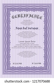 Violet Certificate or diploma template. Printer friendly. Detailed. Elegant design. 