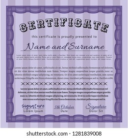 Violet Certificate or diploma template. Printer friendly. Customizable, Easy to edit and change colors. Nice design. 