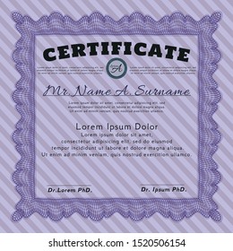 Violet Certificate or diploma template. Printer friendly. Detailed. Modern design. 