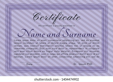 Violet Certificate or diploma template. Retro design. With background. Detailed. 