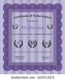 Violet Certificate or diploma template. Retro design. Customizable, Easy to edit and change colors. With linear background. 