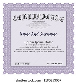 Violet Certificate or diploma template. Sophisticated design. With linear background. Customizable, Easy to edit and change colors. 