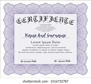 Violet Certificate or diploma template. Sophisticated design. With complex background. Customizable, Easy to edit and change colors. 