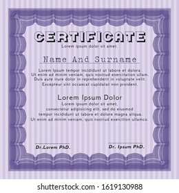 Violet Certificate or diploma template. Sophisticated design. Detailed. With great quality guilloche pattern. 