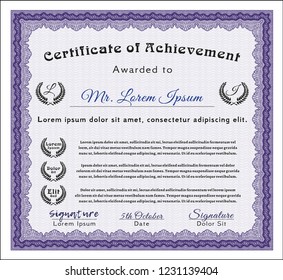 Violet Certificate or diploma template. Superior design. Customizable, Easy to edit and change colors. With complex background. 
