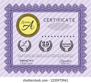 Violet Certificate or diploma template. Superior design. Customizable, Easy to edit and change colors. Complex background. 