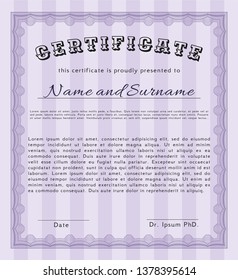 Violet Certificate or diploma template. Superior design. With linear background. Detailed. 