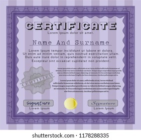 Violet Certificate or diploma template. Vector illustration. With quality background. Sophisticated design. 