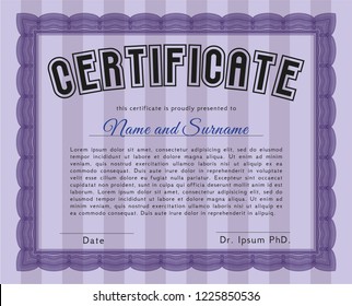 Violet Certificate or diploma template. Vector illustration. With background. Money style design. 