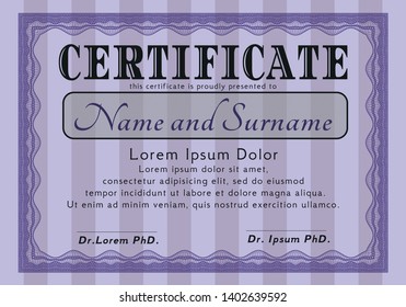 Violet Certificate or diploma template. Vector illustration. With background. Money style design. 