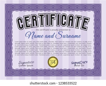 Violet Certificate. Easy to print. Vector illustration. Retro design. 