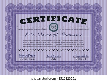 Violet Certificate. Easy to print. Vector illustration. Money Pattern design. 
