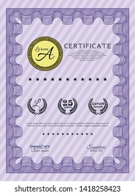 Violet Certificate. Excellent design. Customizable, Easy to edit and change colors. With background. 