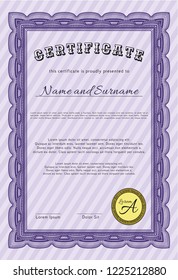 Violet Certificate. Excellent design. With linear background. Detailed. 