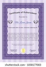    Violet Certificate. Good design. With complex linear background. Detailed. 