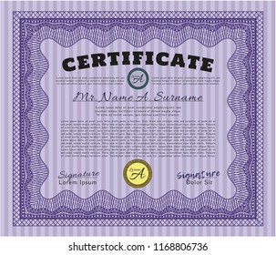 Violet Certificate. Good design. With quality background. Vector illustration. 