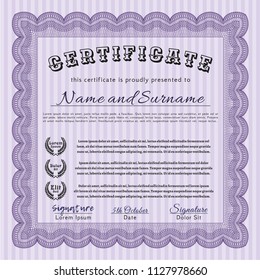 Violet Certificate. With guilloche pattern. Artistry design. Detailed. 