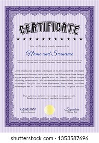 Violet Certificate. With guilloche pattern and background. Money style design. Detailed. 