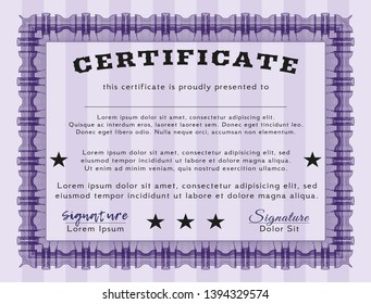 Violet Certificate. With guilloche pattern and background. Vector illustration. Nice design. 