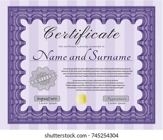 Violet Certificate. With guilloche pattern and background. Superior design. Detailed. 