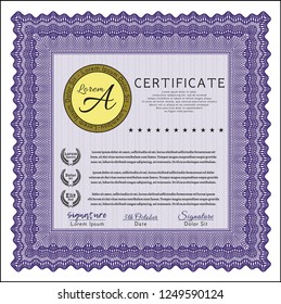 Violet Certificate. With guilloche pattern. Customizable, Easy to edit and change colors. Money design. 