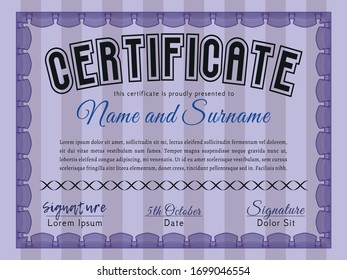 Violet Certificate. With guilloche pattern. Customizable, Easy to edit and change colors. Beauty design. 
