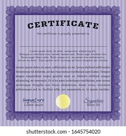 Violet Certificate. With guilloche pattern. Detailed. Superior design. 