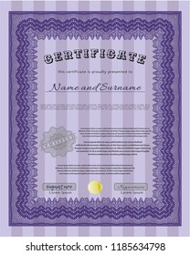 Violet Certificate. With guilloche pattern. Money style design. Detailed. 