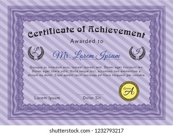 Violet Certificate. With guilloche pattern. Retro design. Customizable, Easy to edit and change colors. 