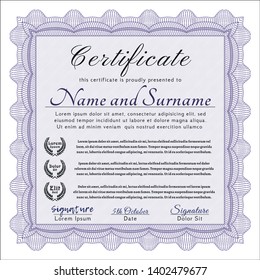 Violet Certificate. With linear background. Detailed. Excellent design. 