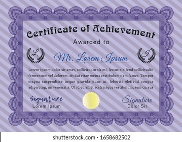 Violet Certificate. With linear background. Detailed. Perfect design. 