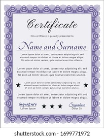 Violet Certificate. With linear background. Elegant design. Detailed. 