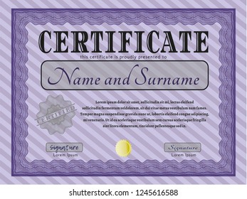 Violet Certificate. With linear background. Money design. Customizable, Easy to edit and change colors. 