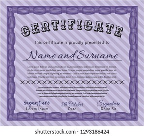 Violet Certificate. Lovely design. With background. Detailed. 