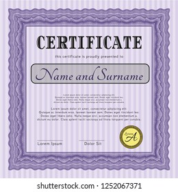 Violet Certificate. Money Pattern design. Customizable, Easy to edit and change colors. With guilloche pattern. 